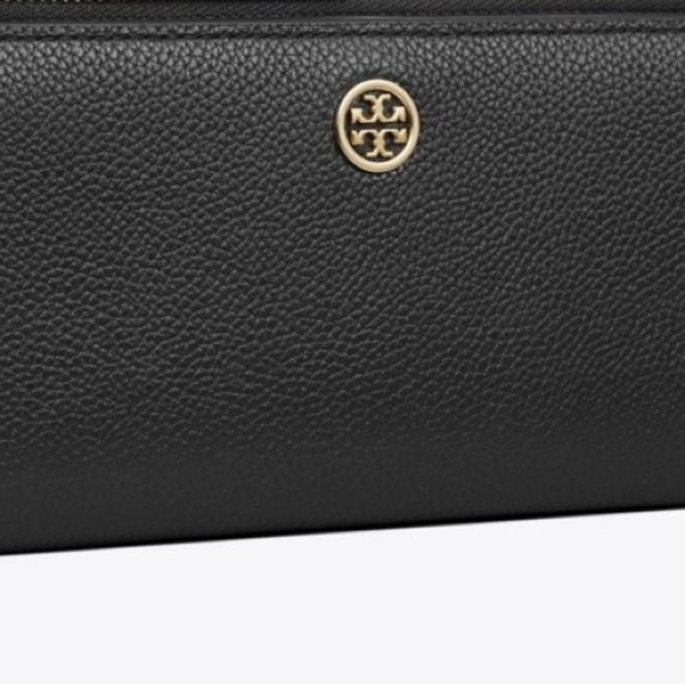 Tory Burch Black Leather Wallet with Gold Logo